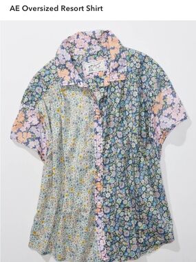 AE Oversized Floral Patchwork Resort Shirt